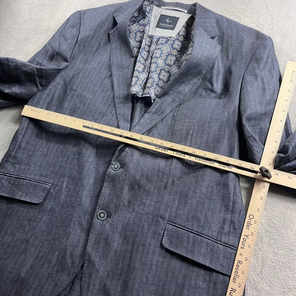Tailorbyrd‎ Collection Mens 50L Grey Herringbone 100% Linen Blazer Sport Coat